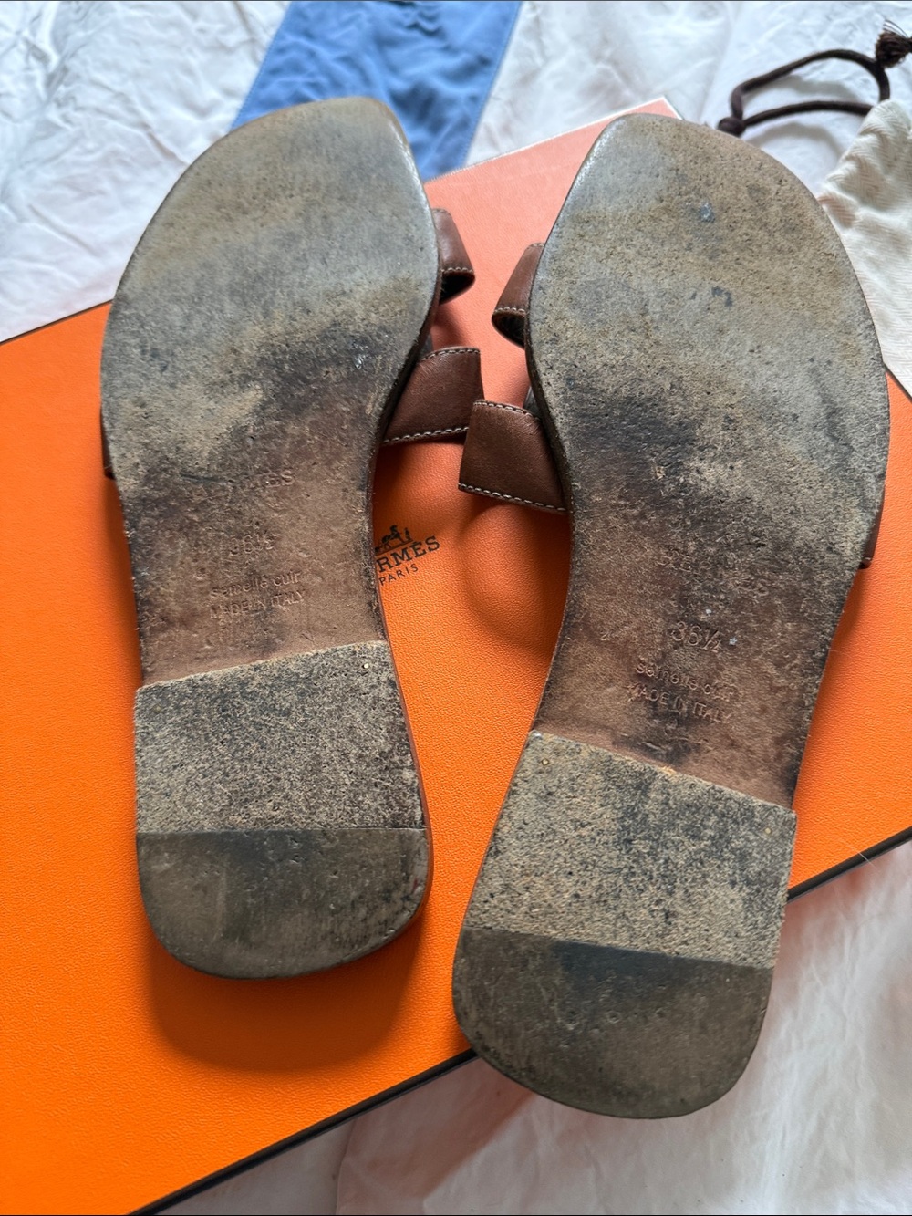 Hermes Women's Brown Leather Oran Slide Sandals - Picture 6 of 8